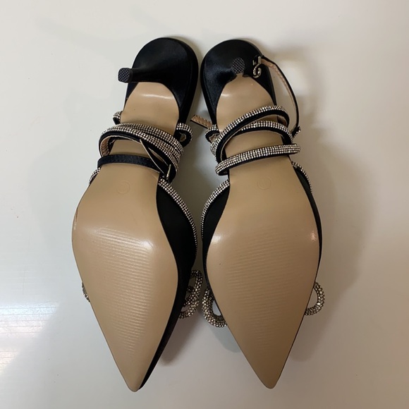 Black Jeweled Ankle Tie Heels - Picture 8 of 14